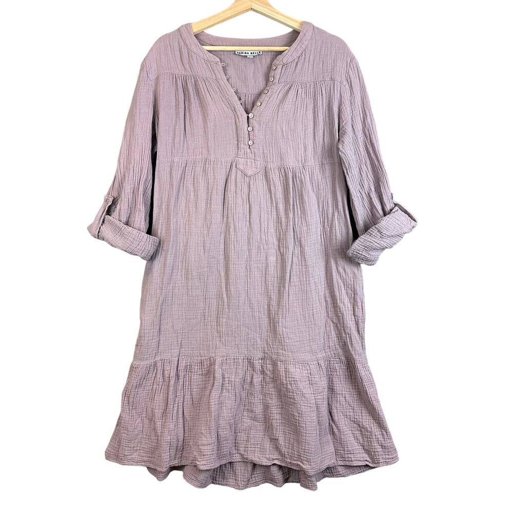 Yakira Bella Lilac Purple Muslin Tiered Midi Shirt Dress M Medium Peasant Boho